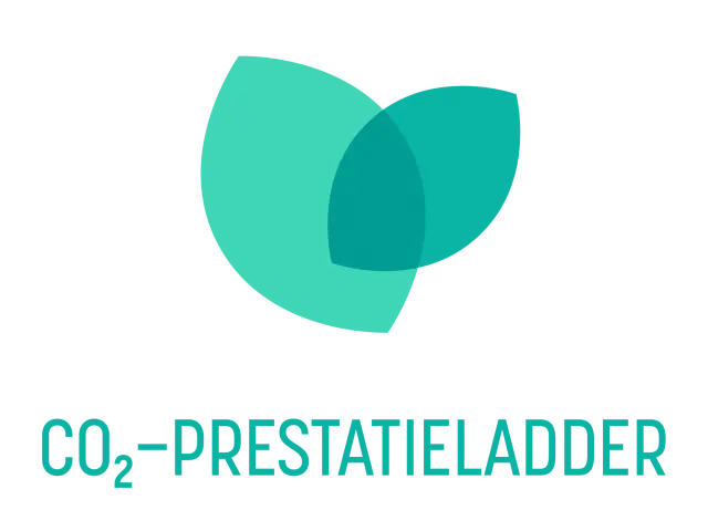 Logo van de CO2-Prestatieladder met twee turquoise bladvormen
